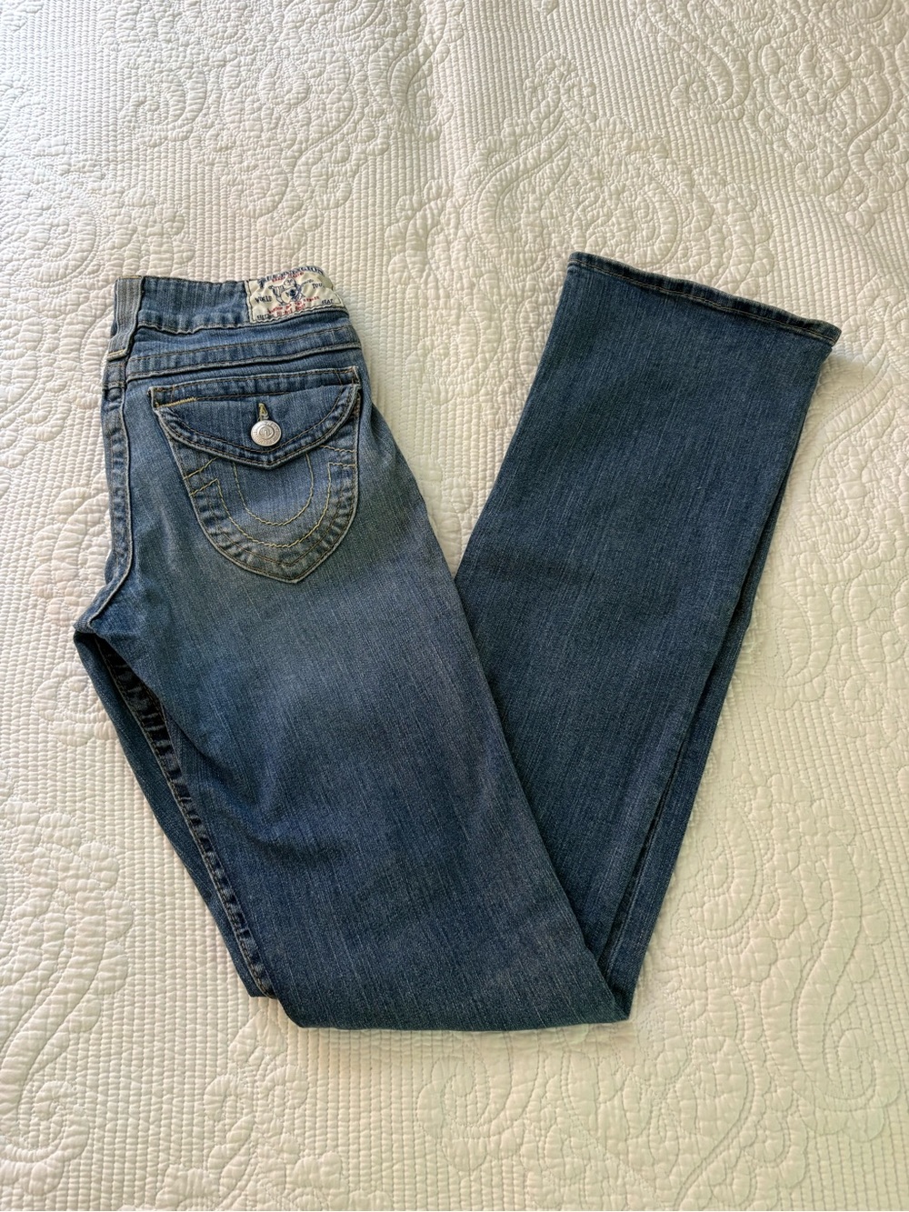 Vintage True Religion Women's Boot Cut Jeans in Dark Blue
